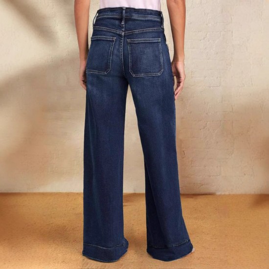Foreign Trade Wholesale European and American Women's 2025 Spring New Lace-Up Stretch Jeans, Straight-Leg, Elegant Wide-Leg Pants Foreign Trade Wholesale European and American Women's 2025 Spring New Lace-Up Stretch Jeans, Straight-Leg, Elegant Wide-Leg Pants