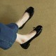 2023 retro bow patent leather moccasins for women, summer and autumn square-toed burgundy block heels