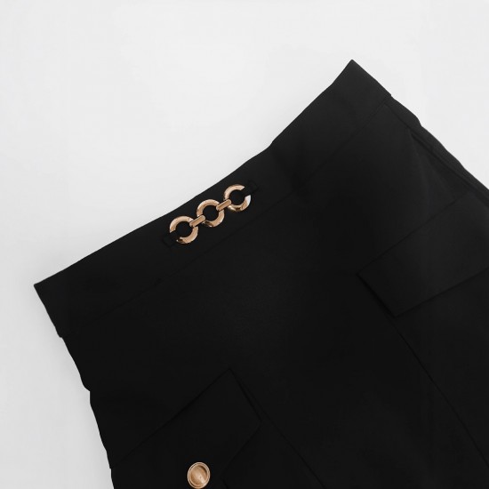 Striped contrasting turtleneck midi skirts for women, elegant slimming and flattering two-piece commuter suits.