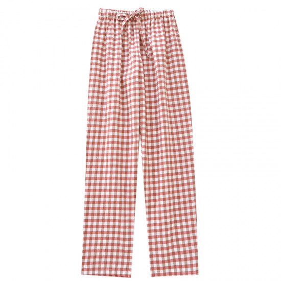 Couples' pajama pants, pure cotton washed cotton plaid, men's and women's, thin, simple, comfortable, casual spring and summer trousers.