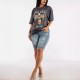 2025 new European and American cross-border high-waisted ripped denim shorts for women, stretchy, slim-fitting, hip-lifting cropped pants in stock