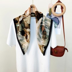 Korean Spring and Autumn New Fashion Personalized Print Square Scarf, Luxury Women's Fashionable and Elegant Thin 68cm Square Scarf