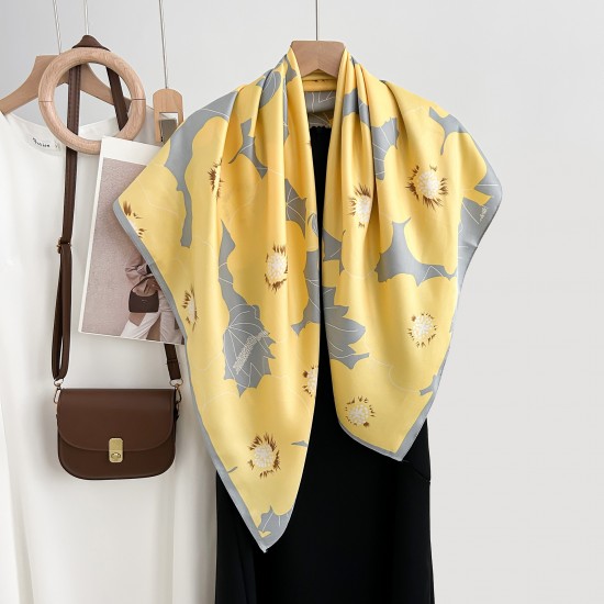 New Spring/Autumn Chanel-Style Floral Print Square Handkerchief for Women, Artistic, Retro, Niche Travel Photography Matching Scarf