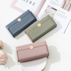 Lovebu New Cross-Border Long Women's Wallet with Solid Color Bow Clasp and Trifold Embroidered Clutch