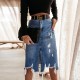 2025 Summer European and American Denim Skirt for Women, Washed Irregular Ripped Fringed Midi Skirt, High-Waisted Distressed