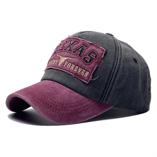 New Cross-border TEXAS Embroidered Baseball Cap, Washed and Distressed Patchwork Embroidered Baseball Cap, Outdoor Retro Sun Visor