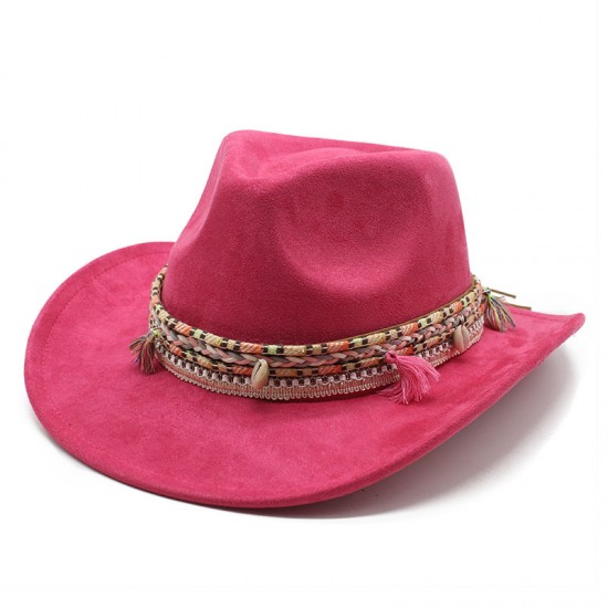 Bohemian European and American style suede western cowboy hat, rolled brim, Tibetan-style jazz hat for ethnic minorities