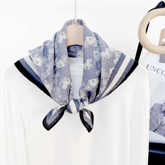 Japanese and Korean simple, repetitive, creative horse print square scarves for spring and summer, stylish, thin, elegant square scarves for daily commuting
