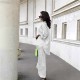 New women's suit, high-end, elegant, slim-fitting, satin long-sleeved lapel shirt, fishtail maxi skirt, two-piece set.