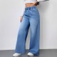 Cross-border washed solid color high-waisted wide-leg pants, 2025 new elastic waist women's jeans, loose and revealing Women's Skinny Pants