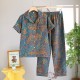 New women's nightdress, pure cotton double-layered crepe, long-sleeved, thin bath skirt, loose spring and summer pajamas, all-cotton loungewear set New women's nightdress, pure cotton double-layered crepe, long-sleeved, thin bath skirt, loose spring and summer pajamas, all-cotton loungewear set