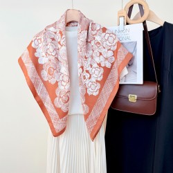 Creative and fashionable printed 90cm square scarf Korean-style professional scarf spring and summer women's travel outfit stylish thin silk scarf Creative and fashionable printed 90cm square scarf Korean-style professional scarf spring and summer women's travel outfit stylish thin silk scarf