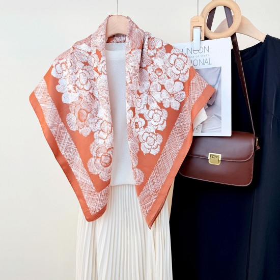 Creative and fashionable printed 90cm square scarf, Korean-style professional scarf, spring and summer women's travel outfit, stylish thin silk scarf