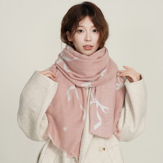 Cross-border bow-knot imitation cashmere warm scarves for women, high-end designer shawls for office wear in winter
