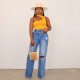 2025 Amazon cross-border new ripped jeans for women, washed wide-leg straight-leg trousers in stock.