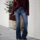 Factory direct sales: 2025 European and American cross-border foreign trade women's jeans, fashionable slim-fit stretch, raw-edge, high-waisted flared pants