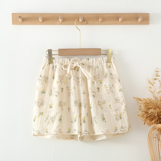 Washed cotton plaid lounge shorts, loose cotton summer couple's short-sleeved, thin beach shorts, suitable for outdoor wear.