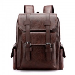 Cross-border men's simple retro business laptop bag, soft PU new trendy large-capacity travel backpack.