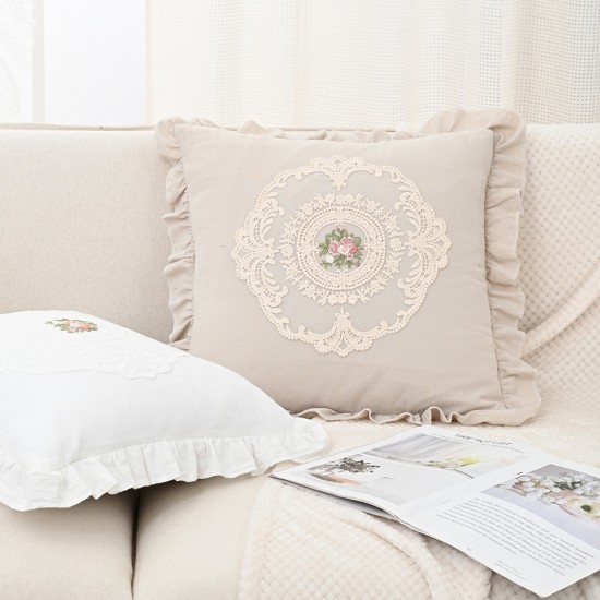 French lace pillow, all-cotton white ins square lumbar pillow, American sofa bedroom backrest cushion French lace pillow, all-cotton white ins square lumbar pillow, American sofa bedroom backrest cushion