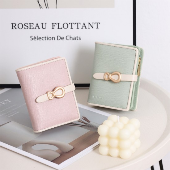 New Cross-Border Short Wallet, Simple and Contrast-Color Women's Fashionable Closure Folding Multifunctional Coin Purse