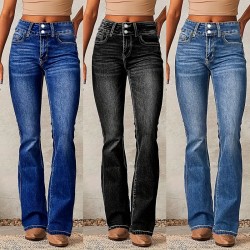 Amazon cross-border European and American retro stretch jeans for women, 2025 spring new washed streetwear flared trousers.