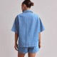 Amazon Foreign Trade Cross-Border 2025 Summer European and American women's casual retro loose shirt and denim shorts set