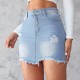 European and American Cross-border 2025 Summer New Slim-Fit Ripped Denim Skirt for Women Light-Color Washed Raw-Edge A-Line Skirt
