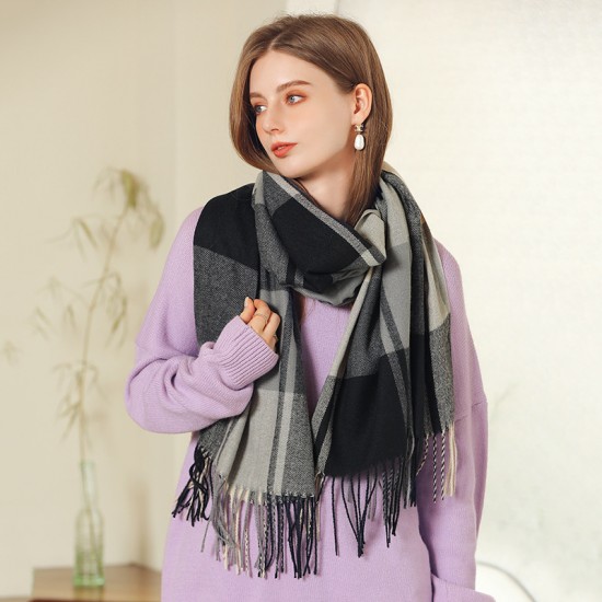 Deqing Siyue plaid faux cashmere scarf, 2025 new winter scarf for women, thickened shawl. Warm tassel scarf