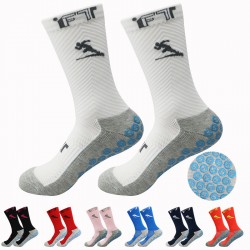 Dop-coated mid-calf sports socks, non-slip, thickened, terry sole, and sweat-wicking cotton training socks, one-size-fits-all for adult football socks.