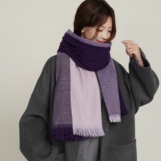 New autumn and winter double-sided colorblock faux cashmere scarf, short neckerchief for women, versatile and luxurious warm shawl wholesale