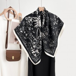 French elegant spring and autumn retro niche floral print square scarves trendy high-end sun-protective shawls French elegant spring and autumn retro niche floral print square scarves trendy high-end sun-protective shawls