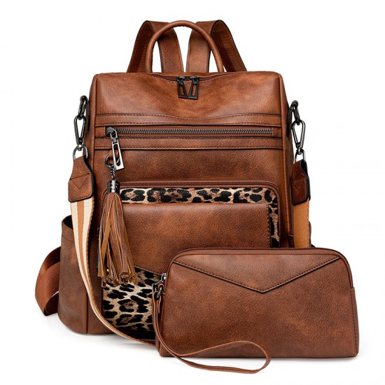 Cross-border PU women's winter new European and American retro versatile backpack, high-end two-tone tassel backpack wholesale