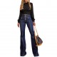 2025 spring new European and American button-down high-waisted jeans for women, slimming and elegant flared trousers, now in stock.