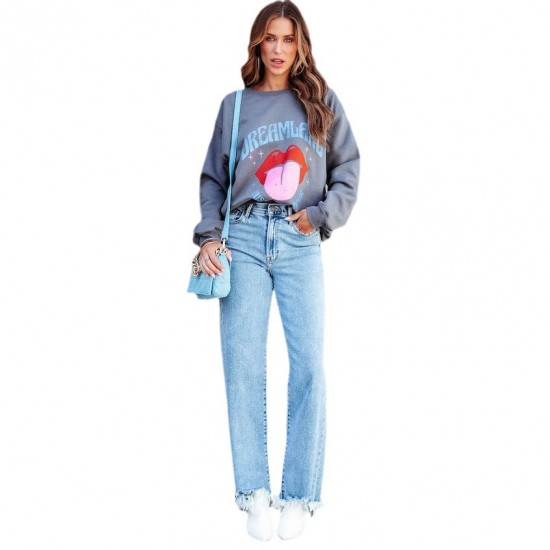 Amazon 2025 Cross-Border Loose Casual Jeans for Women: Fashionable, Simple Tassel Straight-Leg Pants