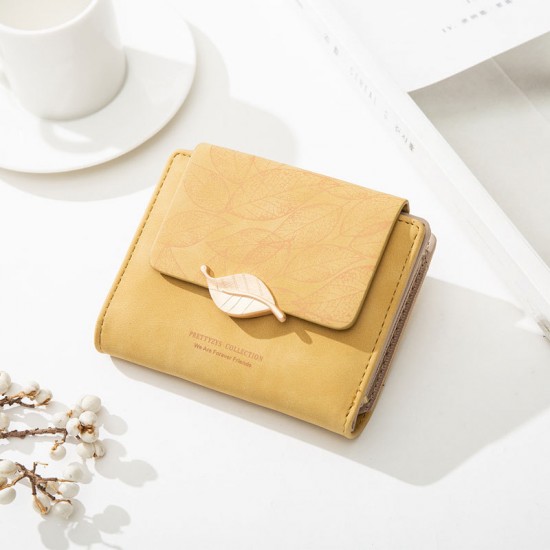 Ready Stock Wholesale Women's Short Wallet, Korean Fresh Leaf Buckle, Mini Student Coin Purse, Wholesale
