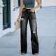 Factory direct sales of fashionable, washed jeans for women, in stock, for foreign trade wholesale. Ripped slim-fitting wide-leg denim trousers