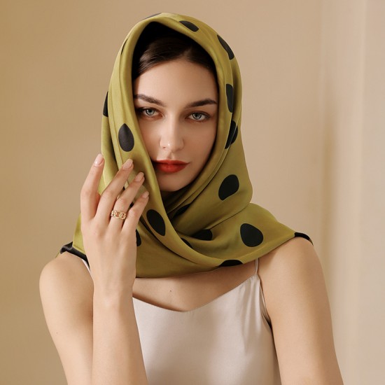 Dotted silk scarf for women, 2025 spring and summer new imitation silk scarf, Japanese and Korean sweet 90s square scarf print shawl wholesale.