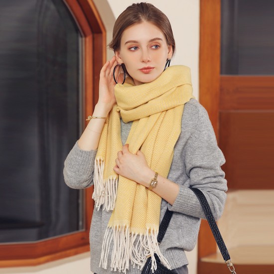 Solid color scarves, light wavy stripes, new women's winter scarves, fresh and sweet, macaron-style, single-color mid-length scarves.