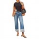 Amazon cross-border 2025 spring and summer new stretch straight jeans for women, quality retro high-waisted trousers with cuffs