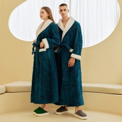 Men's double-layered, thickened, comfortable cotton velvet nightgown, men's, winter long plus-size, jacquard flannel bathrobe. Autumn