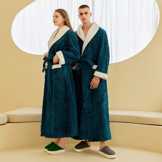 Men's double-layered, thickened, comfortable cotton velvet nightgown, men's, winter long plus-size, jacquard flannel bathrobe. Autumn