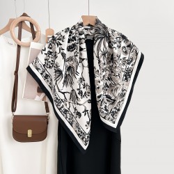 French elegant spring and autumn retro, niche, floral print square scarves, trendy, high-end, sun-protective shawls