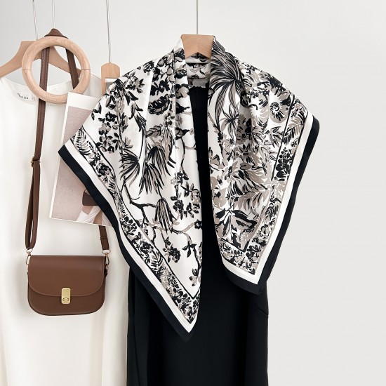 French elegant spring and autumn retro, niche, floral print square scarves, trendy, high-end, sun-protective shawls