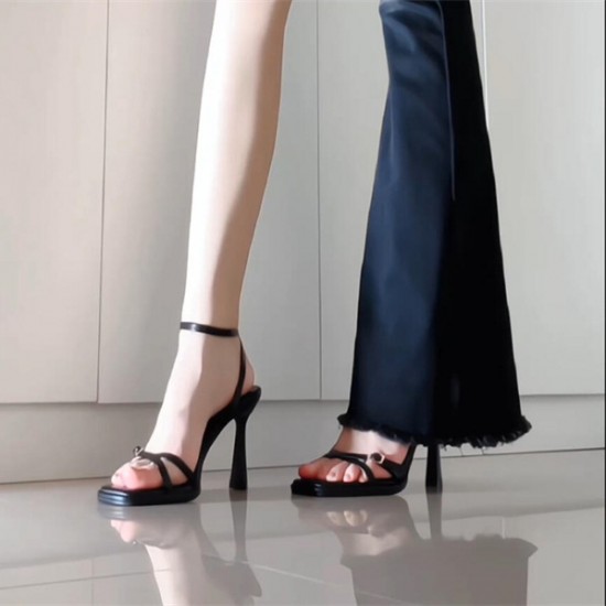~Nice, beautiful strappy open-toe za high-heeled sandals for women, summer 2024 new style, paired with skirts, French-style slip-ons