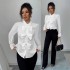 European and American women's shirts for Spring/Autumn 2025: French-style long-sleeved top with a 3D bow detail.