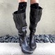 Women's mid-heeled, deep-cut, block-heeled spring shoes in apricot, pointed-toe, slip-on leather.