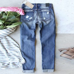 2025 European and American cross-border straight jeans for women, Christmas snowflake print patchwork ripped denim pants in stock