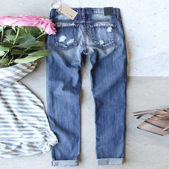 2025 European and American cross-border straight jeans for women, Christmas snowflake print patchwork ripped denim pants in stock