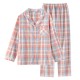 Spring and summer women's padded pajamas, pure cotton double-layer gauze long-sleeved trousers, soft bra-free loungewear set.