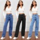 2025 new cross-border European and American high-waisted washed women's jeans, Amazon's fashionable and versatile long straight-leg pants.